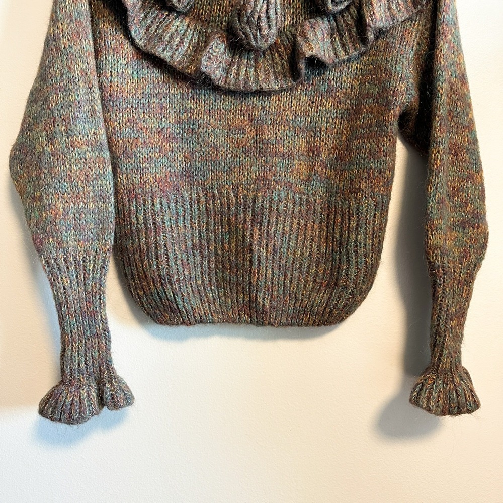 Zara Rose Appliqué Ruffle Detail Multi-Color Knit  Mohair Blend Sweater Size S - Picture 7 of 10
